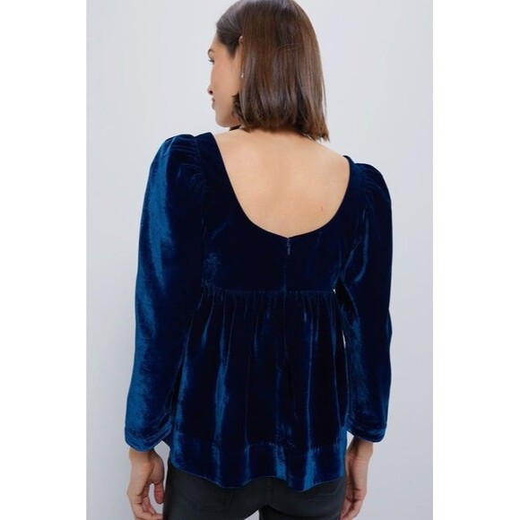 Tuckernuck Navy Velvet Blouse - Picture 3 of 9